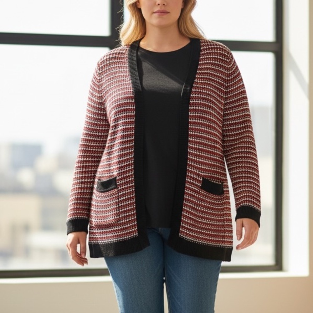 Talbots Red White Blue Button Front Cardigan Sweater Chunky Knit Womens size 1X